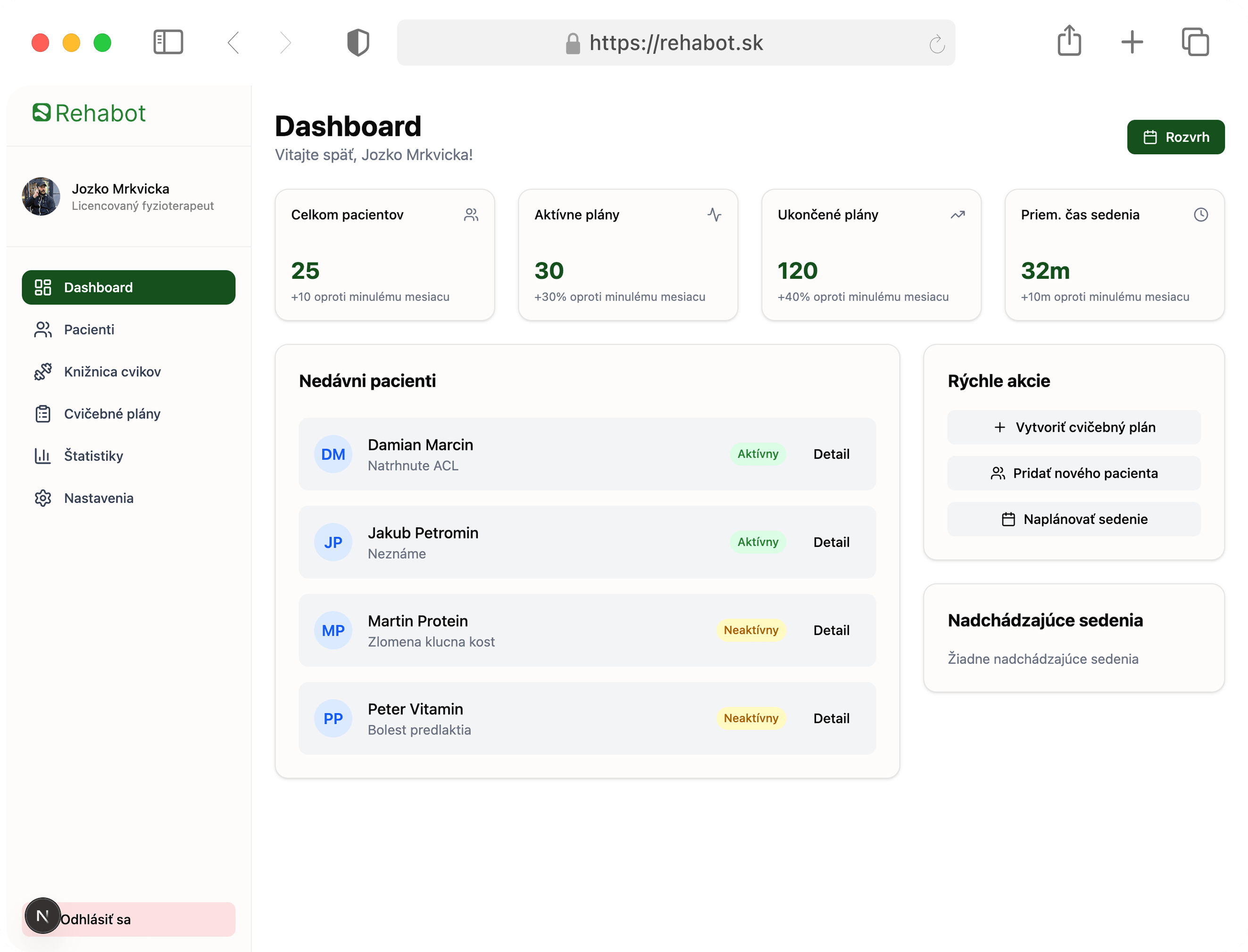 Rehabot – dashboard